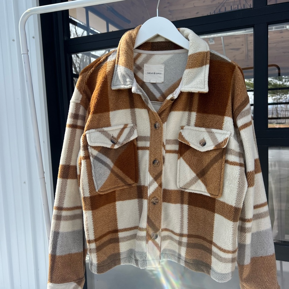 Thread & Supply Tan and Cream Plaid Jacket
